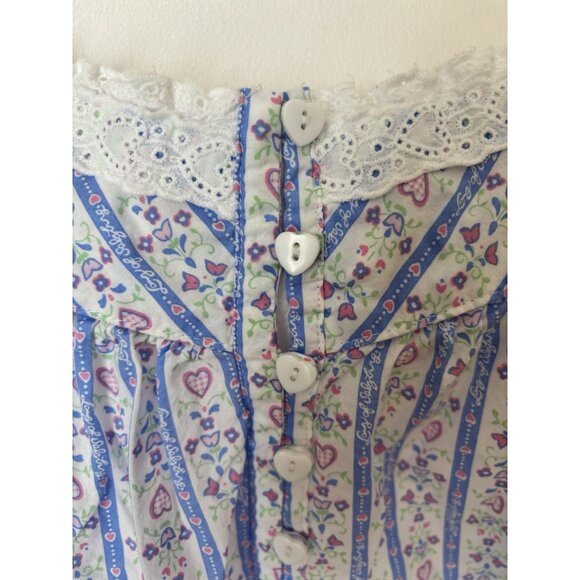 Lanz Of Salzburg Womens Size L Blue Floral Hearts Cotton Nightgown Long Sleeve - Picture 3 of 11